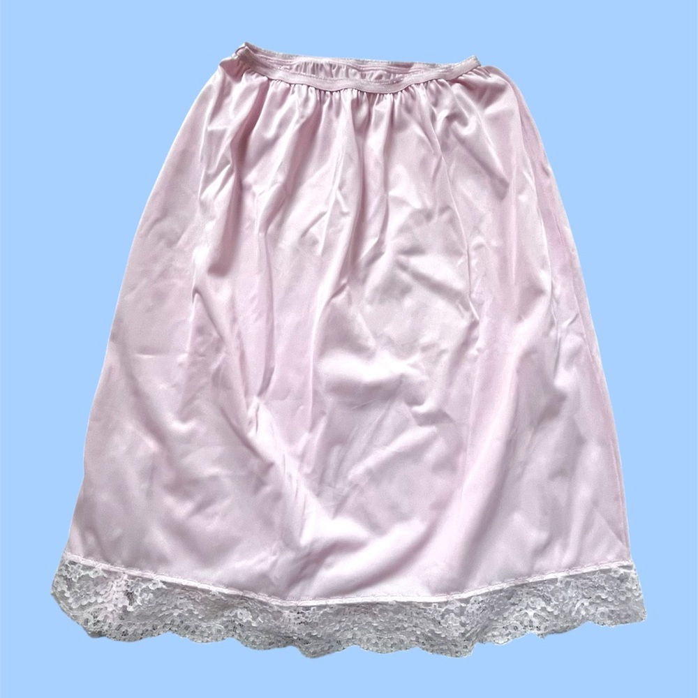 Pink Vintage Lace Trim Slip Skirt